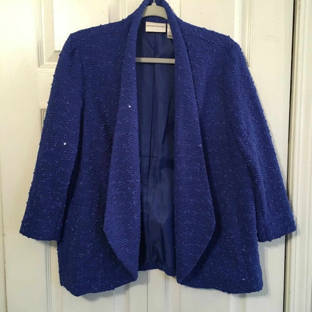 Alfred Dunner Cobalt Blue Sequin Open Front Jacket - image 1